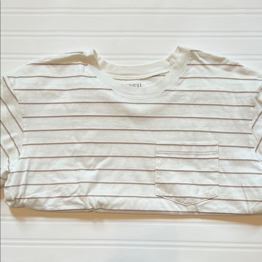 Time and Tru Cream Striped Tee